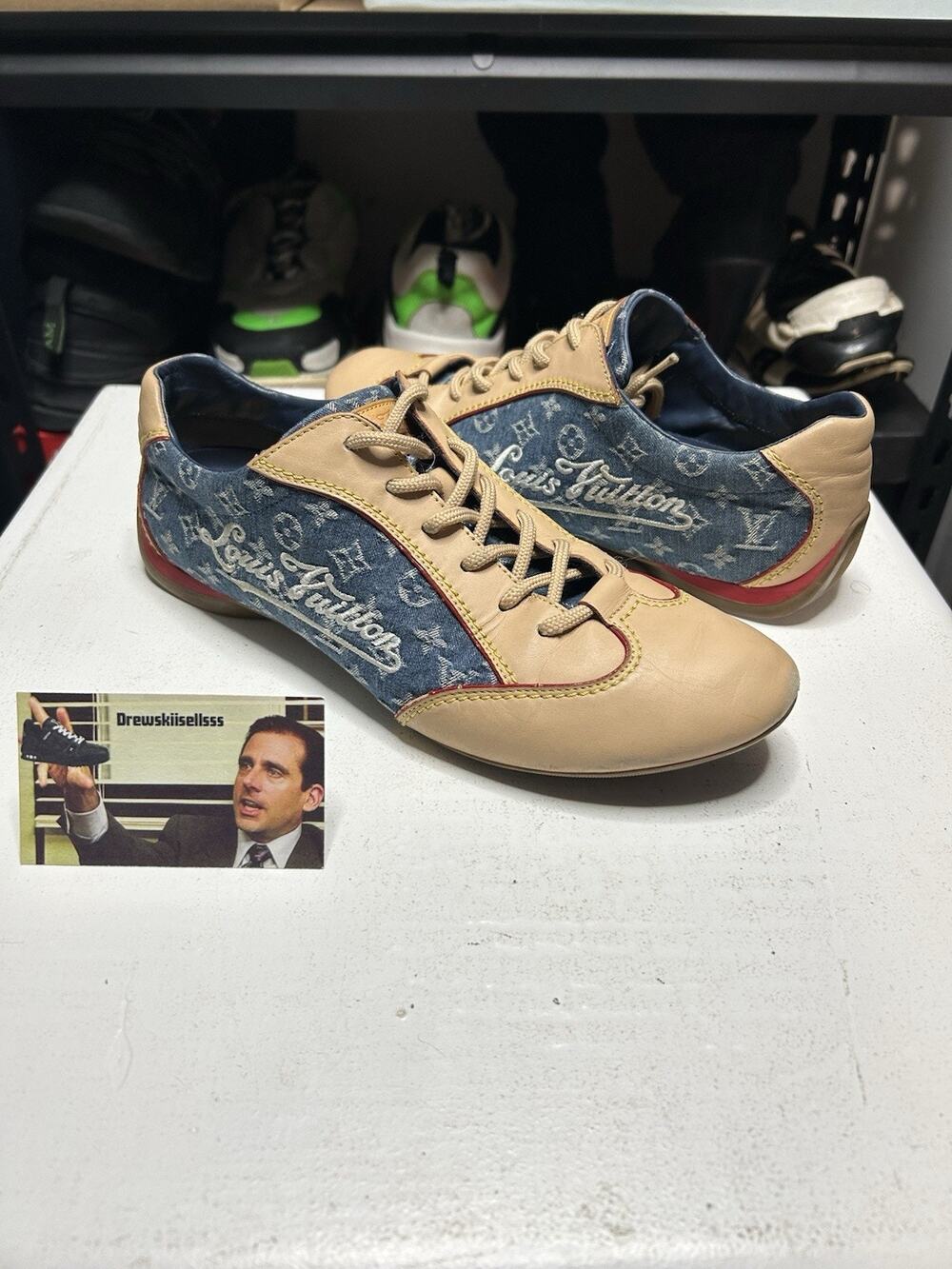 Louis Vuitton Beige/Blue Monogram Denim Leather Low Sneakers Size 39 EU Women’s